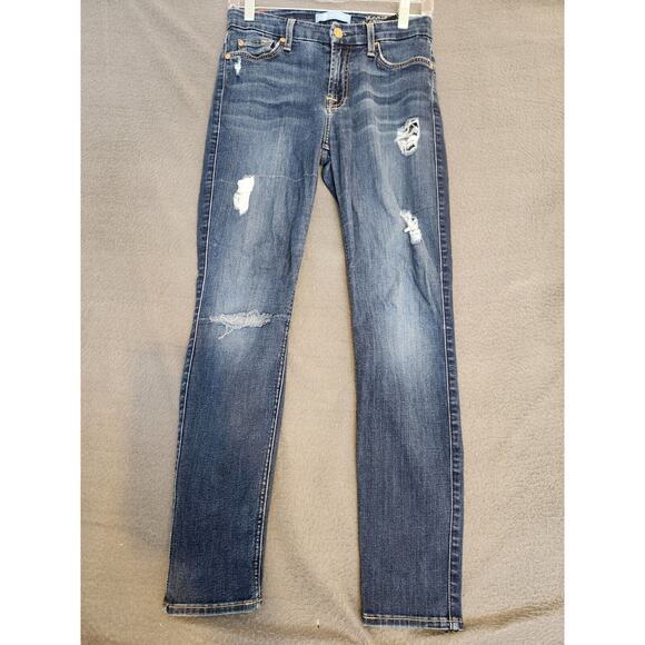 7 For All Mankind Blair‎ Womens Jeans Blue Sz 26 Ankle Skinny Stretch Distressed - Picture 1 of 10
